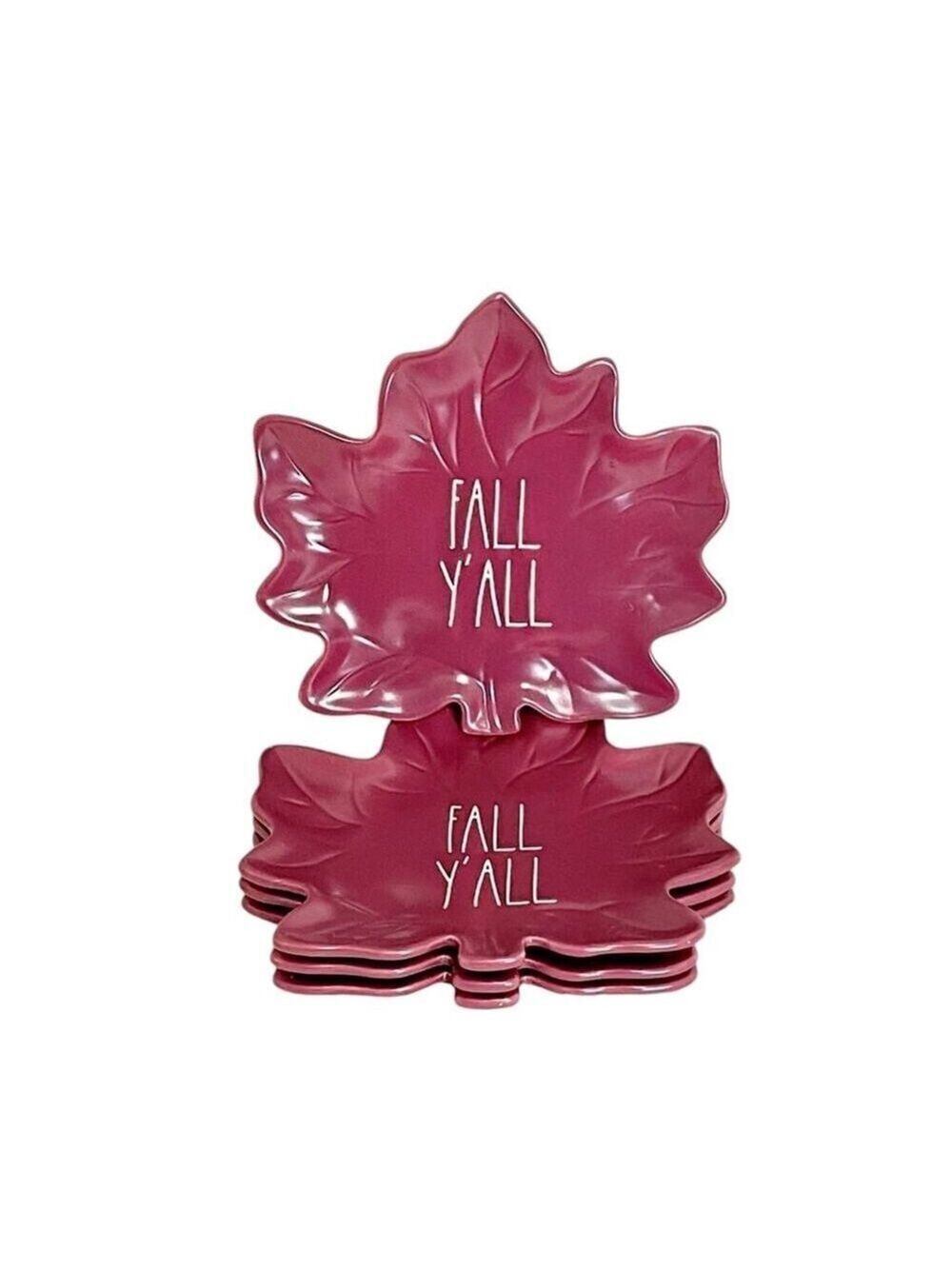 Rae Dunn Fall Y'all Ceramic Leaf Plates Set of 4 Magenta